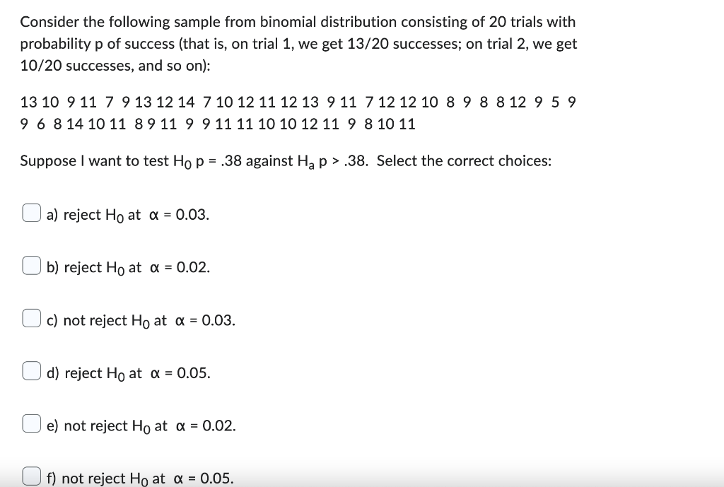 Solved Consider the following sample from binomial | Chegg.com