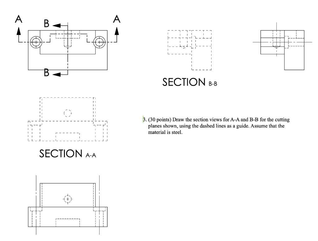 Solved A B A € W SECTION B-B 3. (30 points) Draw the section | Chegg.com