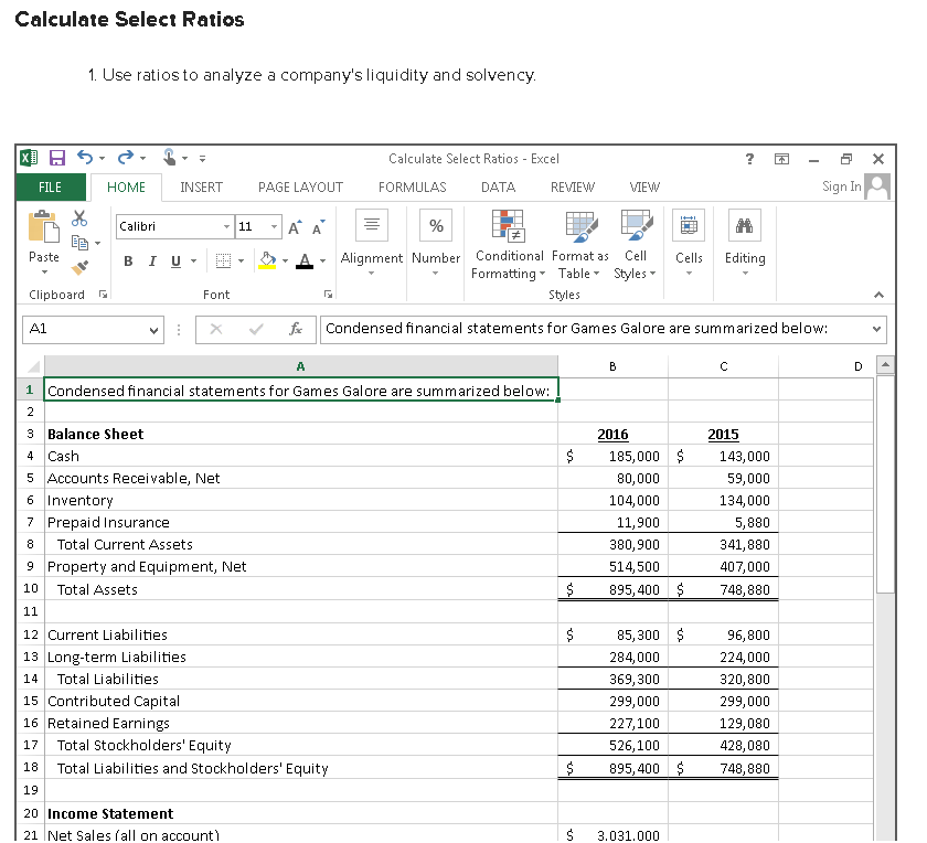 Solved Calculate Select Ratios 1. Use ratios to analyze a | Chegg.com