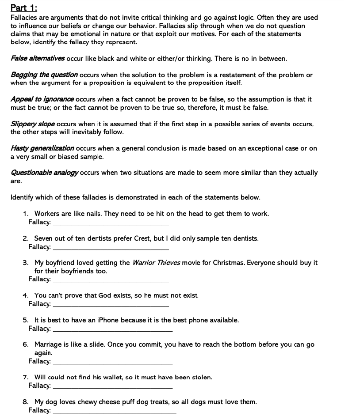 Solved Part 1:Fallacies are arguments that do not invite | Chegg.com