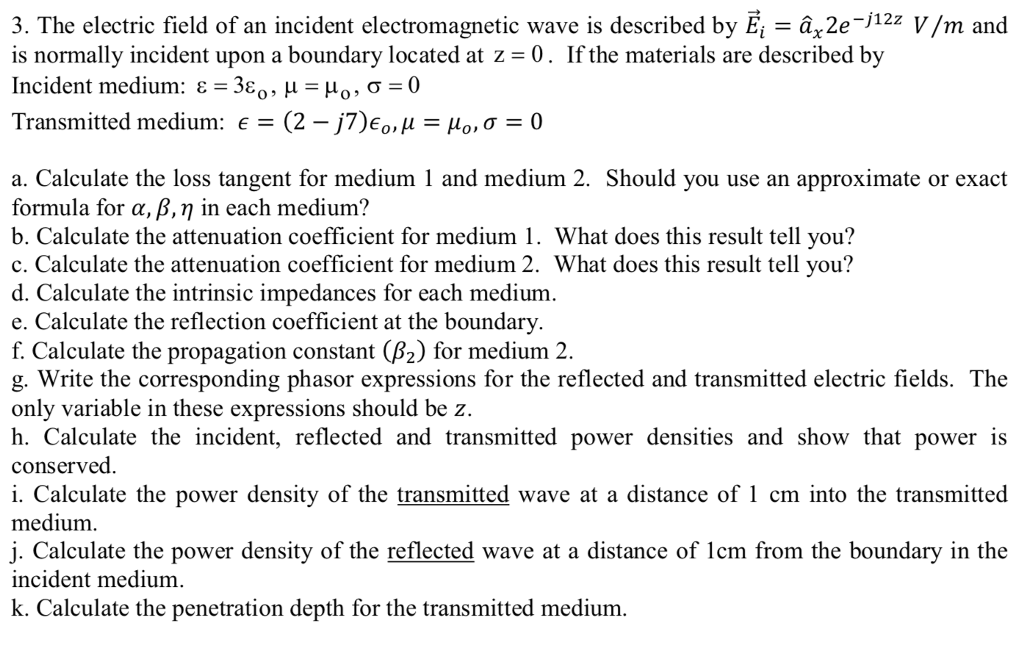 3. The electric field of an incident electromagnetic | Chegg.com