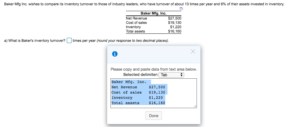 Baker Mfg Inc Wishes To Pare Its Inventory Chegg 