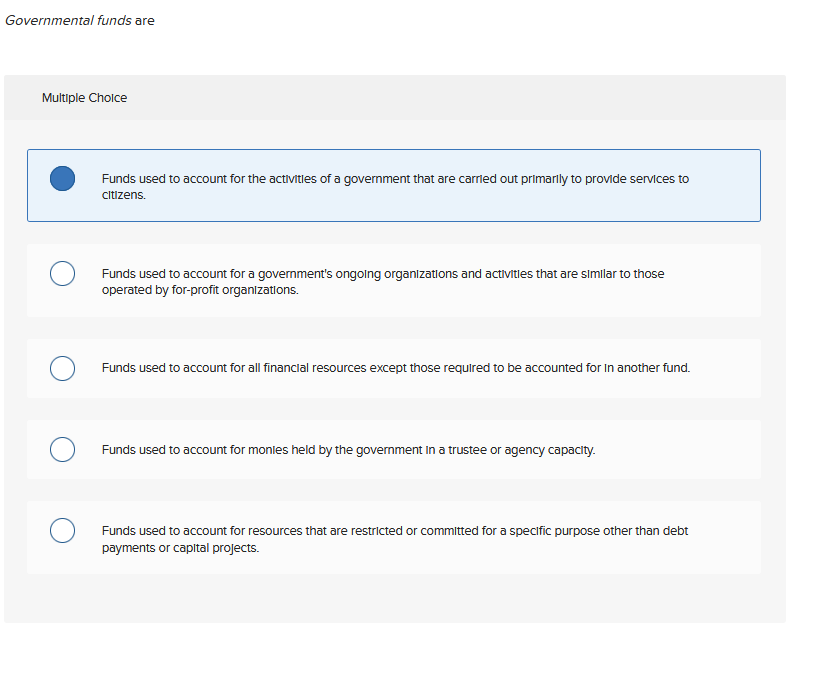 Solved Governmental funds are Multiple Choice Funds used to