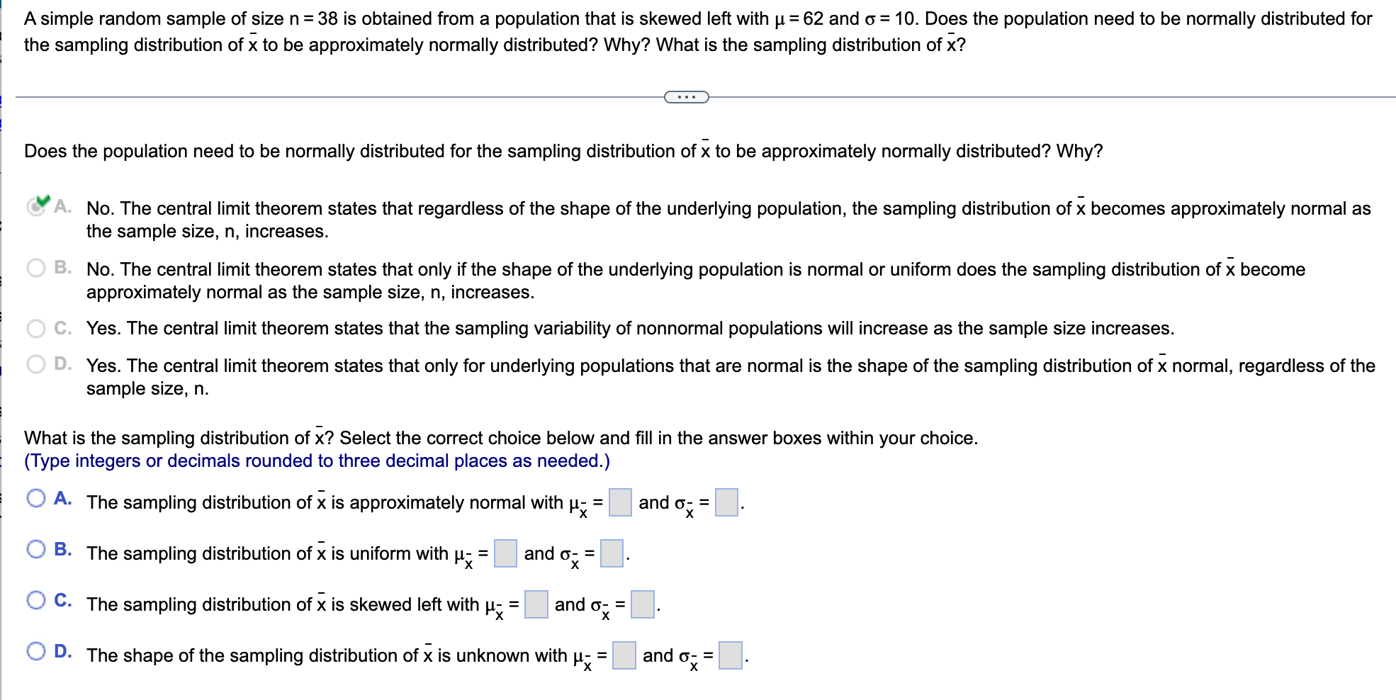 Solved A simple random sample of size n = 38 is obtained | Chegg.com