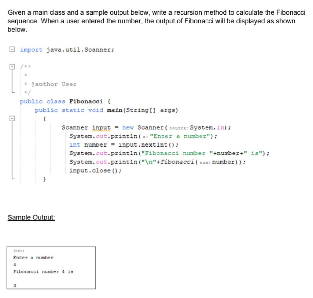 Solved Given a main class and a sample output below, write a | Chegg.com