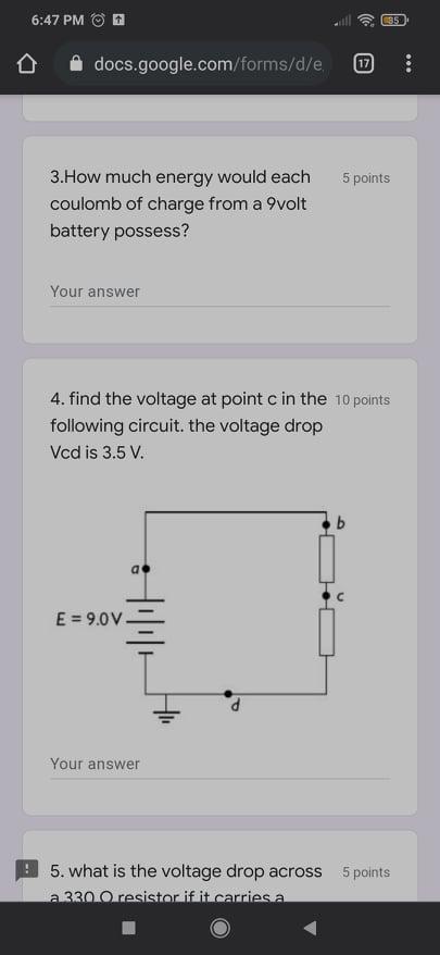 6:47 PM 0 035 docs.google.com/forms/d/e. 17 1.) a 6 ...