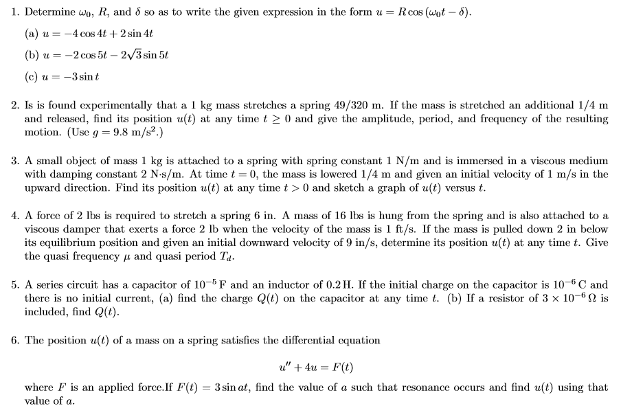 Solved 1 Determine Wo R And 8 So As To Write The Given Chegg Com
