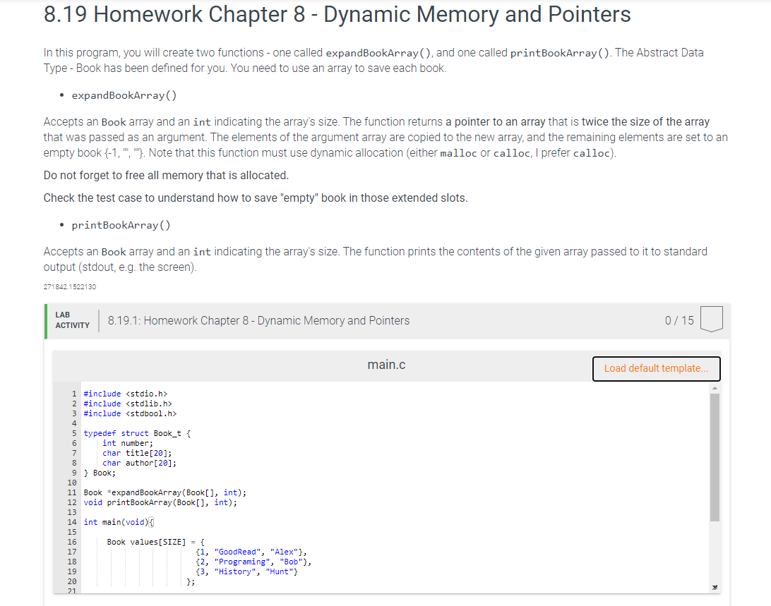 Solved 8.19 Homework Chapter 8 - Dynamic Memory and Pointers | Chegg.com