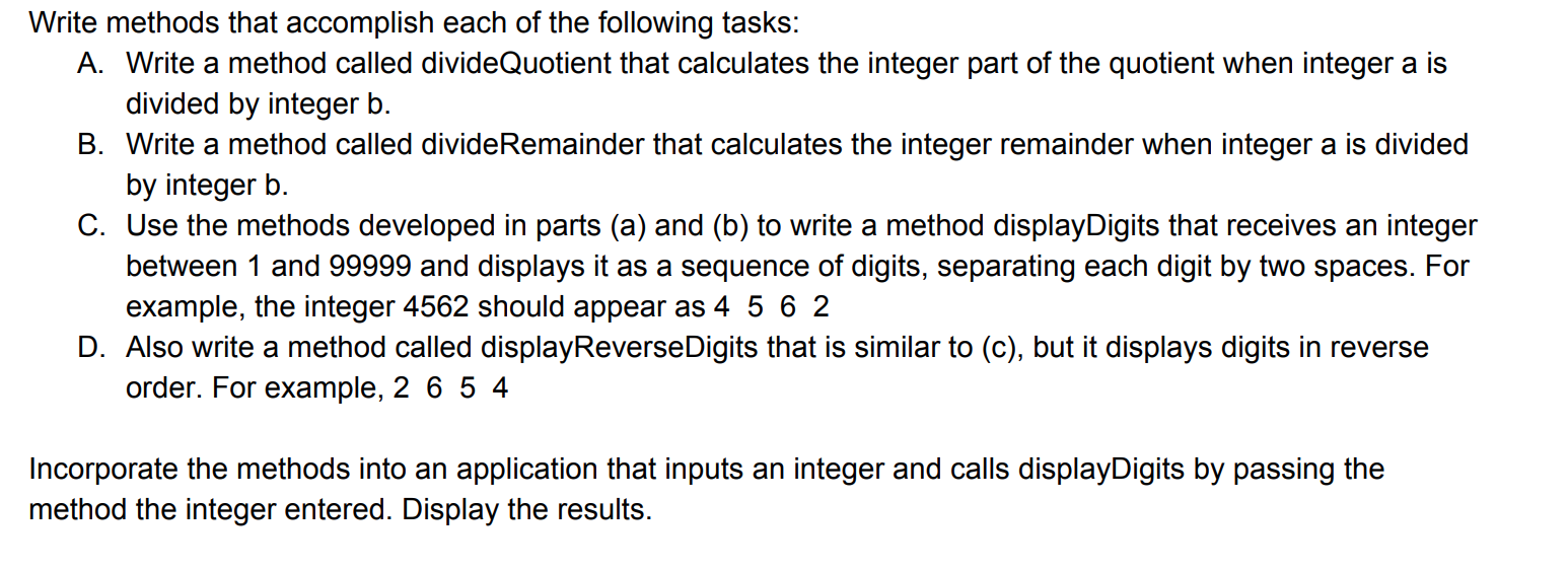 Solved Write methods that accomplish each of the following | Chegg.com