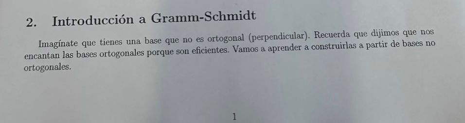 2. Introducción a Gramm-Schmidt Imagínate que tienes una base que no es ortogonal (perpendicular). Recuerda que dijimos que n