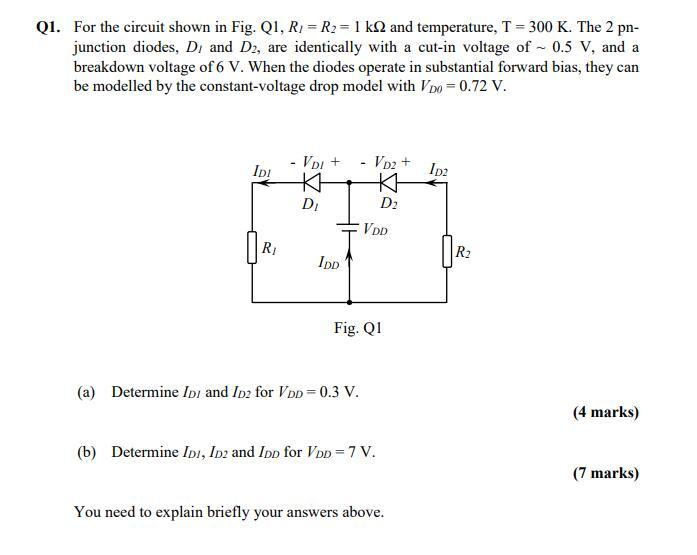 Solved Q1. For the circuit shown in Fig. Q1, R = R2 = 1 kN | Chegg.com