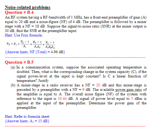 Solved Noise-related Problems Question # B.4 An RF System | Chegg.com