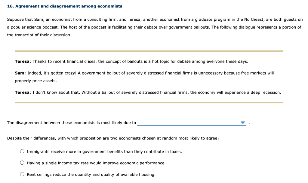 Solved 16. Agreement and disagreement among economists | Chegg.com