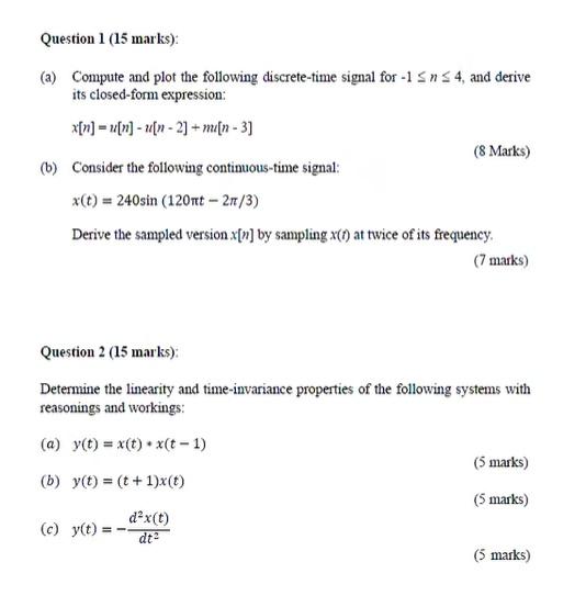 Solved Question 1 (15 marks): (a) Compute and plot the | Chegg.com