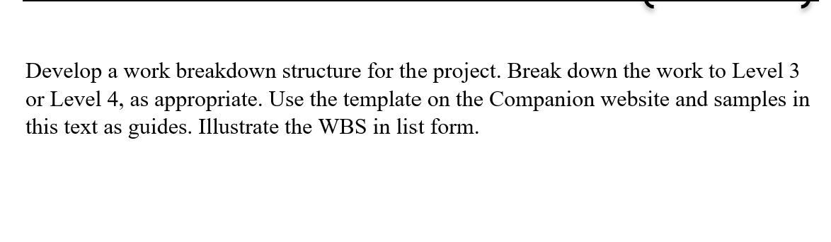 Solved Develop a work breakdown structure for the project. | Chegg.com