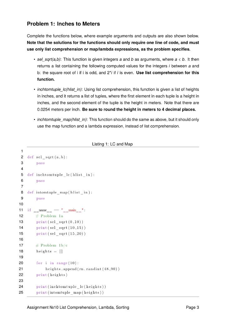 Solved Problem 1: Inches to Meters Complete the functions | Chegg.com
