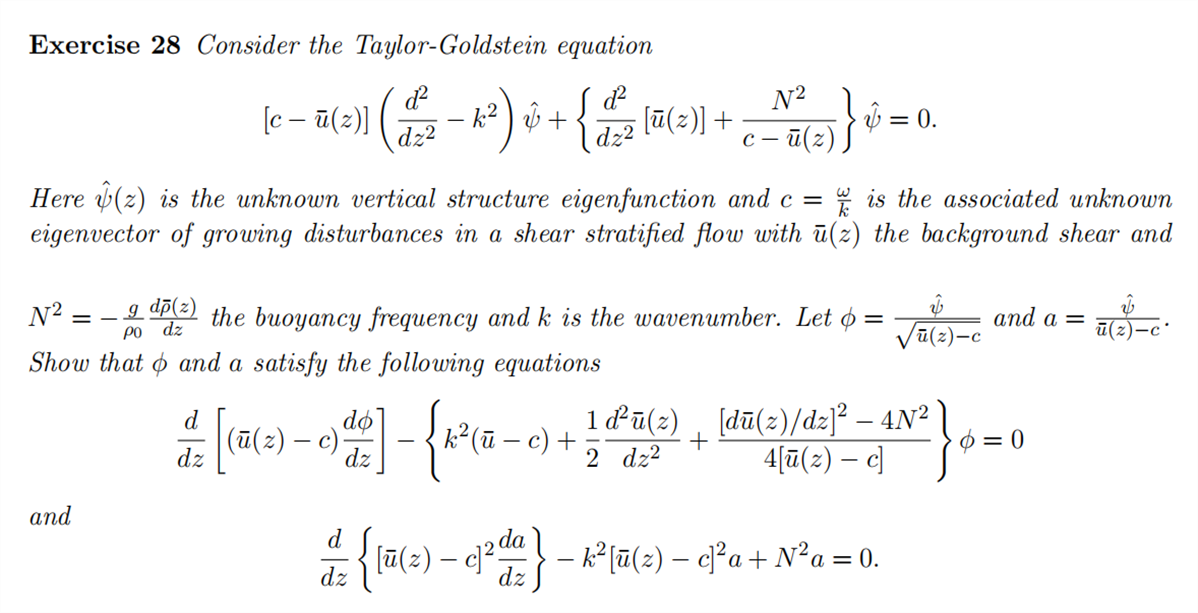 Solved Exercise 28 Consider The Taylor Goldstein Equation Chegg Com