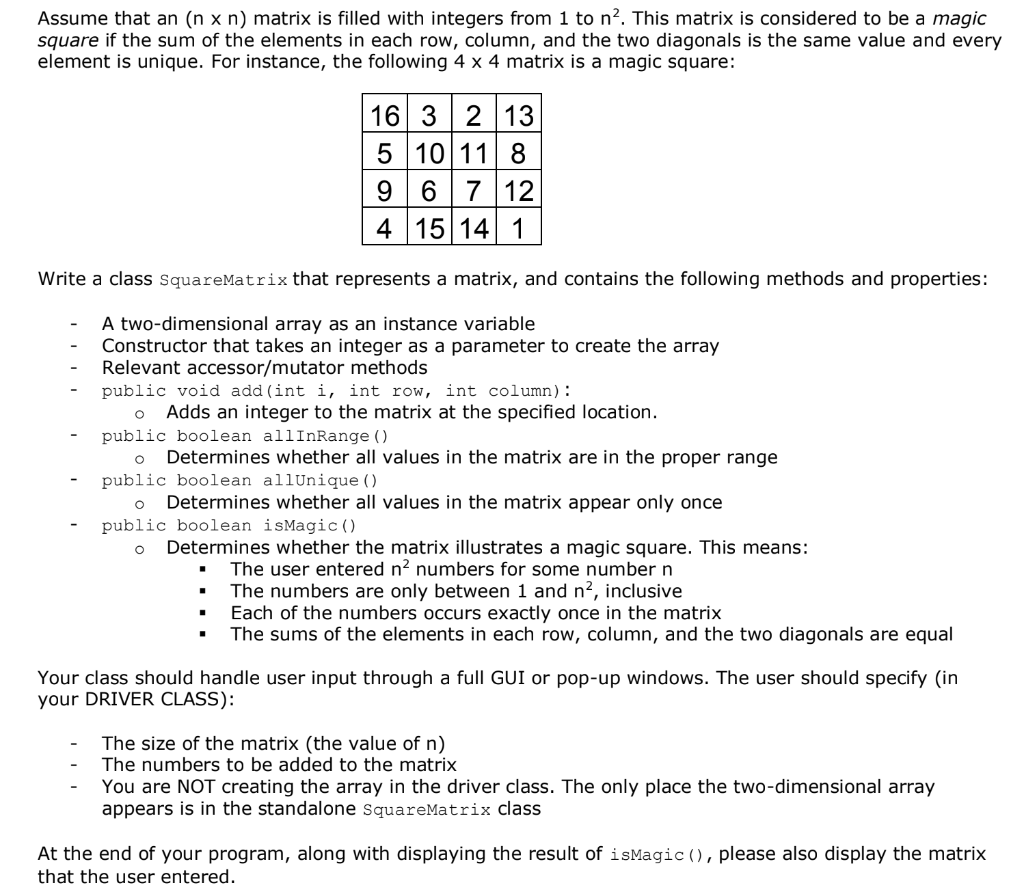 Assume That An N X N Matrix Is Filled With Integers Chegg Com