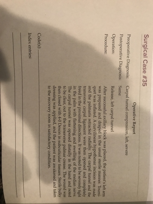Solved Surgical Case #35 Operative Report Preoperative | Chegg.com