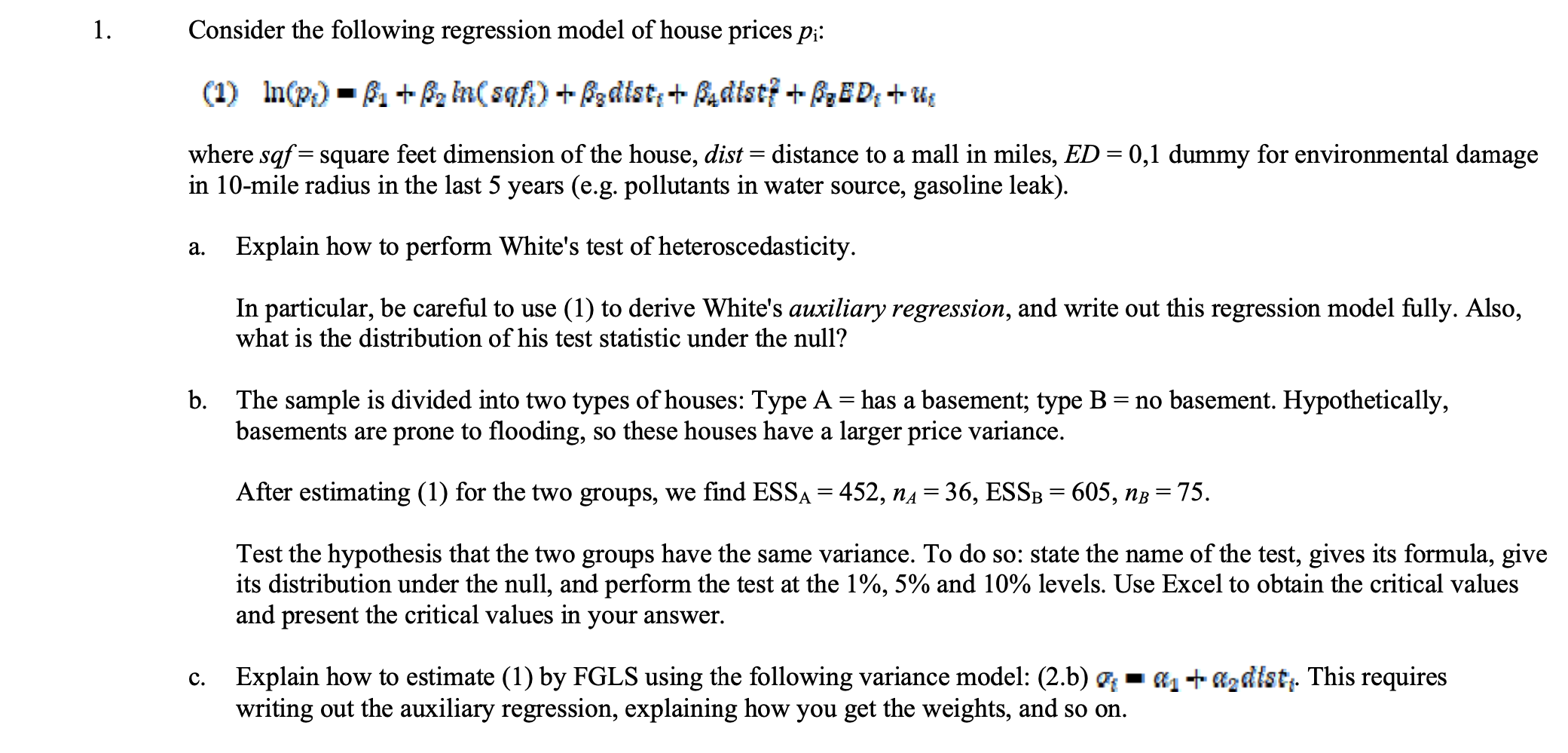 Solved Consider The Following Regression Model Of House Chegg Com   PhpyokqkC