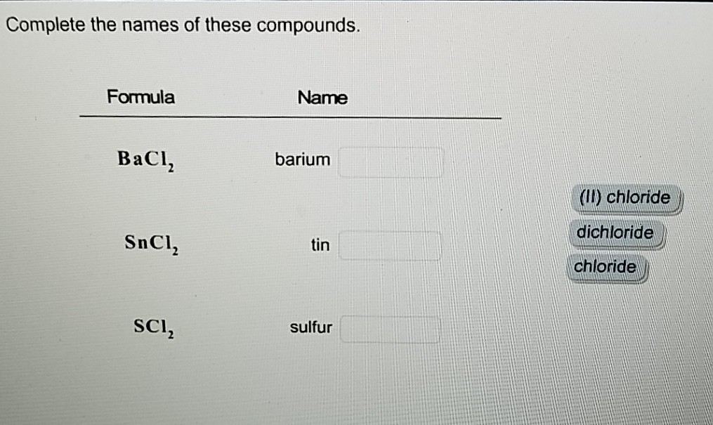 Solved Complete the names of these compounds. Formula Name