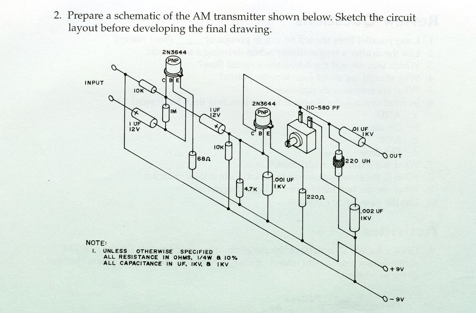 Solved 2. ﻿Prepare a schematic of the AM transmitter shown | Chegg.com