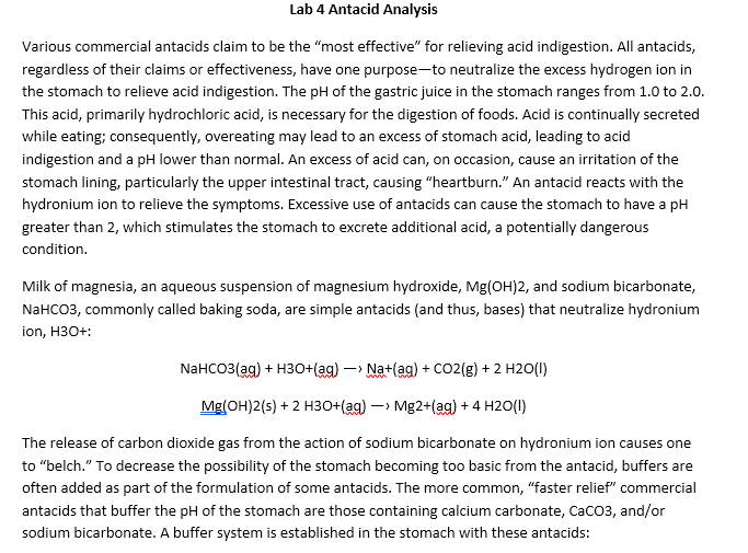 Solved Lab 4 Antacid Analysis Various commercial antacids