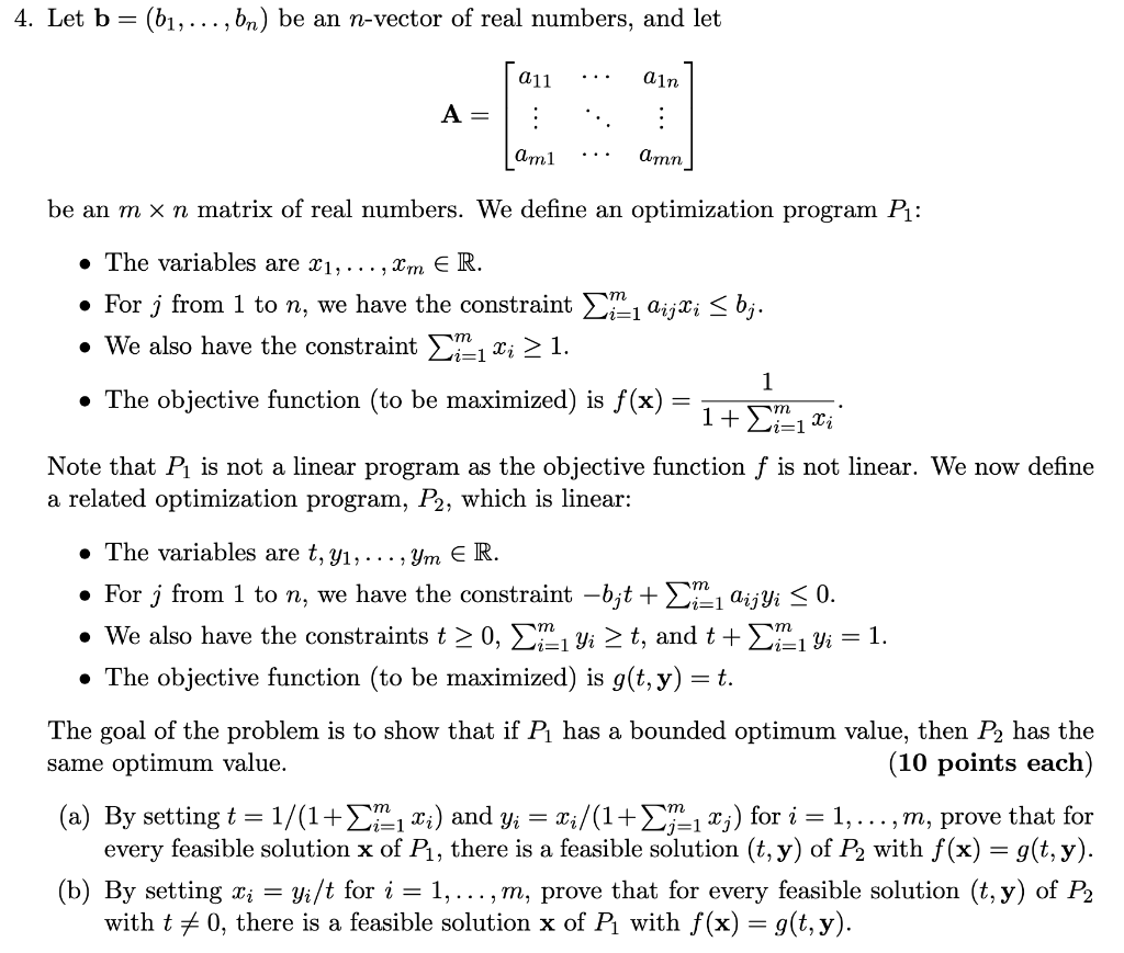 Solved 4. Let B=(b1,…,bn) Be An N-vector Of Real Numbers, | Chegg.com