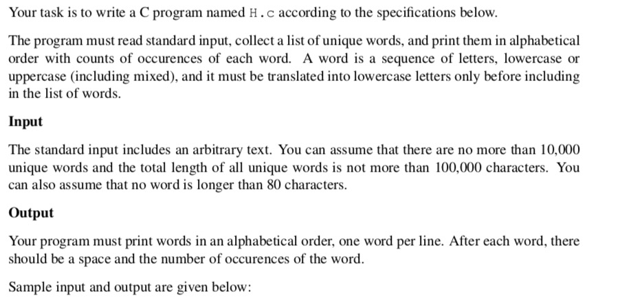Solved Your task is to write a C program named H.c according | Chegg.com