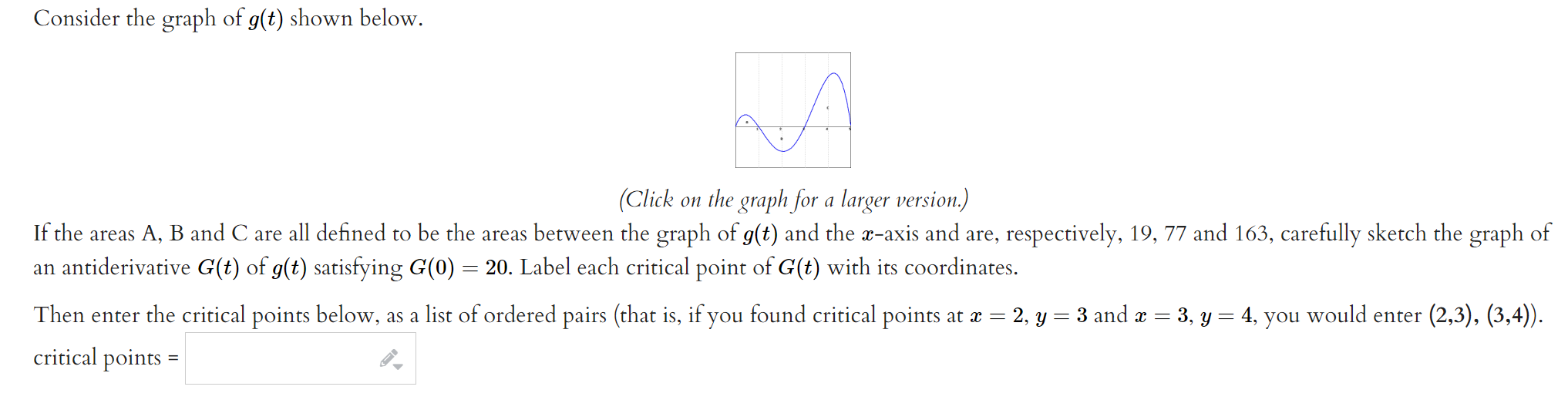 Solved Consider the graph of g(t) shown below. (Click on the | Chegg.com