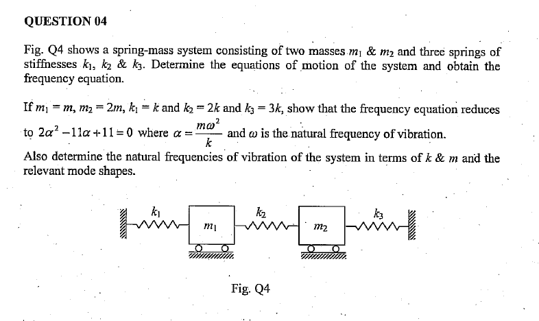 Solved Fig. Q4 shows a spring-mass system consisting of two | Chegg.com