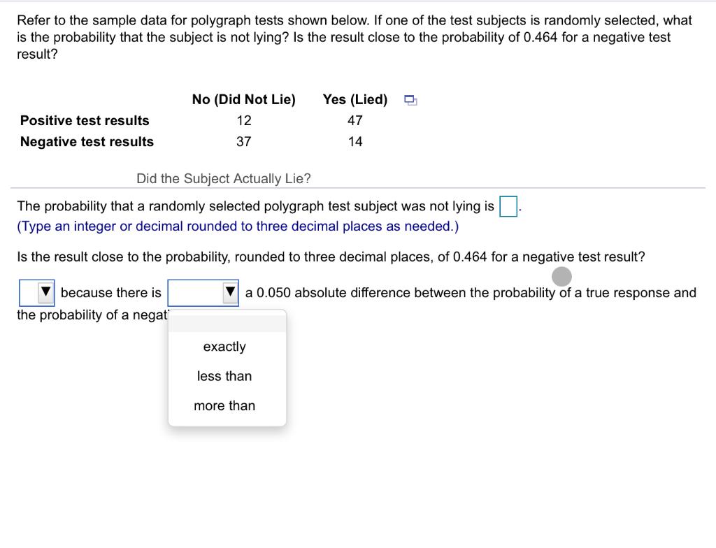 Solved Refer To The Sample Data For Polygraph Tests Shown | Chegg.com