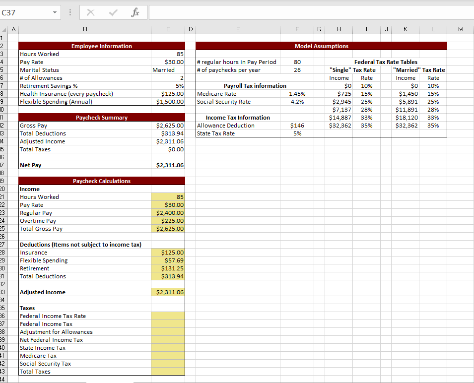 Use an IF function to calculate the Federal