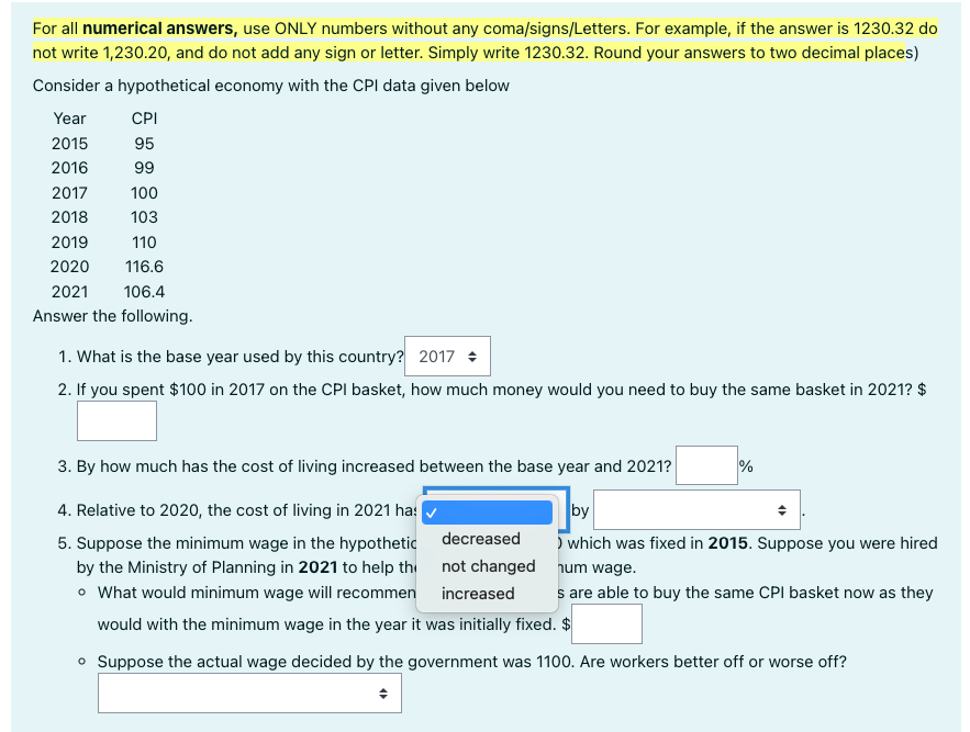Solved For all numerical answers, use ONLY numbers without | Chegg.com