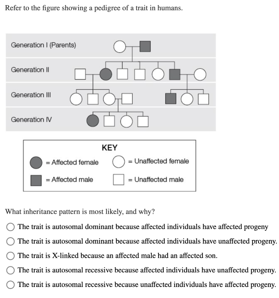 Solved Refer To The Figure Showing A Pedigree Of A Trait In 