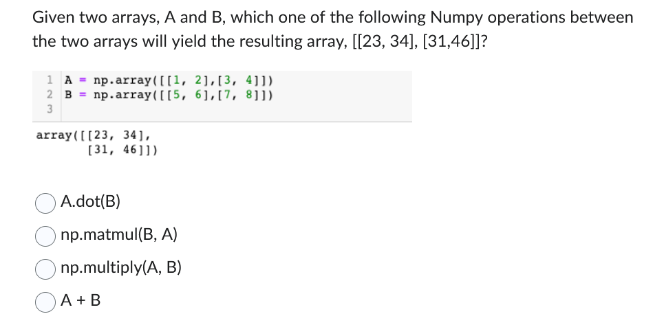 Solved Given Two Arrays A And B Which One Of The Following 5426