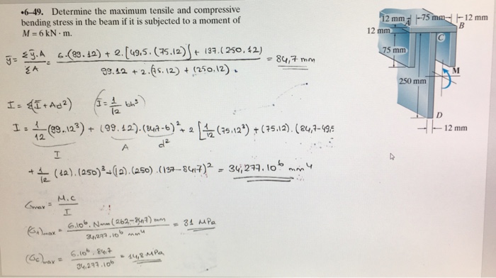 Solved 6-49. Determine The Maximum Tensile And Compressive | Chegg.com