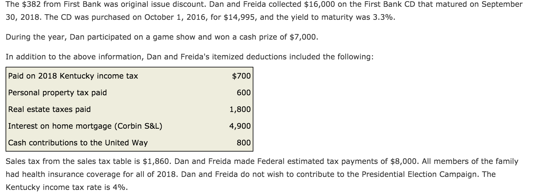 The $382 from First Bank was original issue discount. | Chegg.com