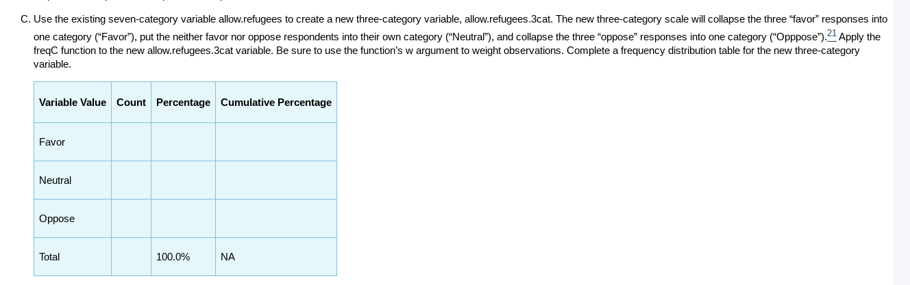 Solved C. Use the existing seven-category variable | Chegg.com