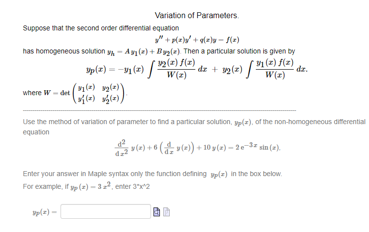 Solved Variation Of Parameters Suppose That The Second O Chegg Com