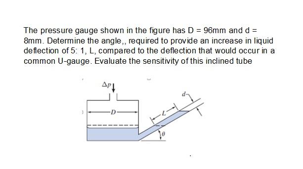 Solved The pressure gauge shown in the figure has D = 96mm | Chegg.com