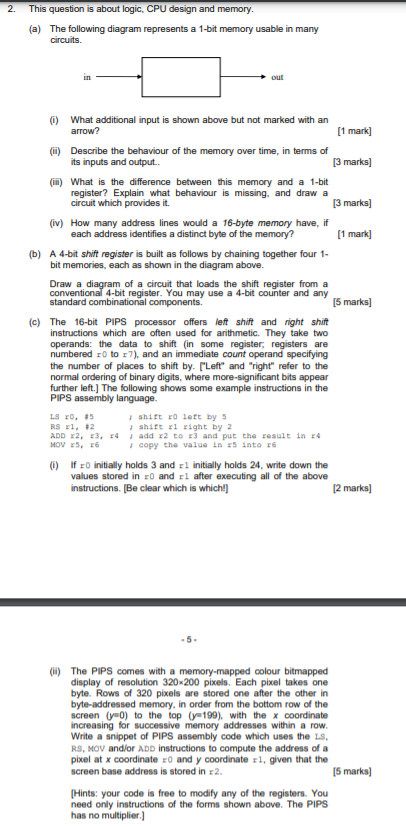 Solved 2. This question is about logic, CPU design and | Chegg.com