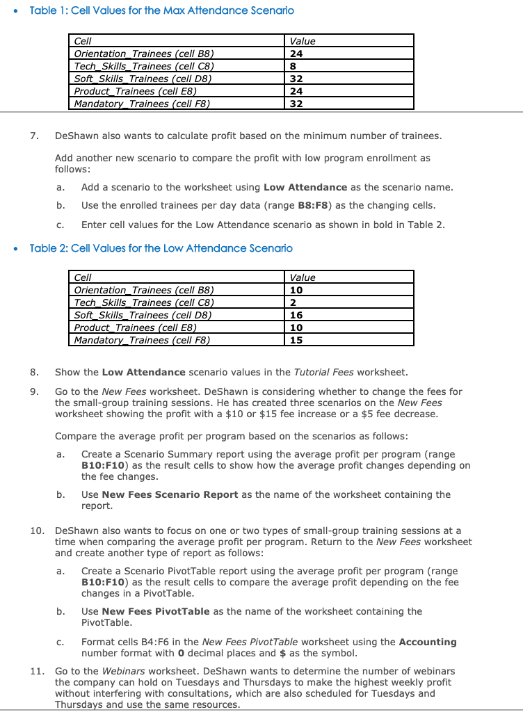 Table 1 Cell Values For The Max Attendance Scenario Cell Orientation Trainees cell B8 Tech 