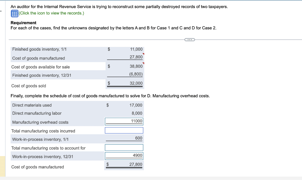 Solved An Auditor For The Internal Revenue Service Is Trying | Chegg.com