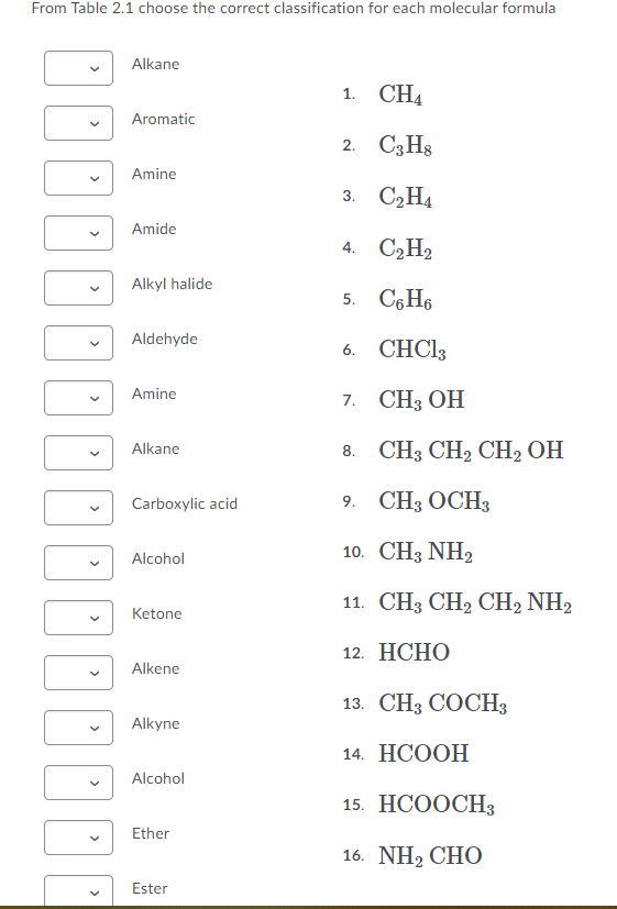 Solved From Table 2.1 choose the correct classification for