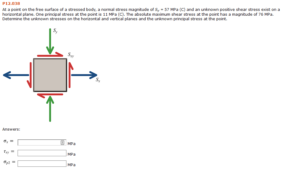 Solved P12.038 At a point on the free surface of a stressed | Chegg.com