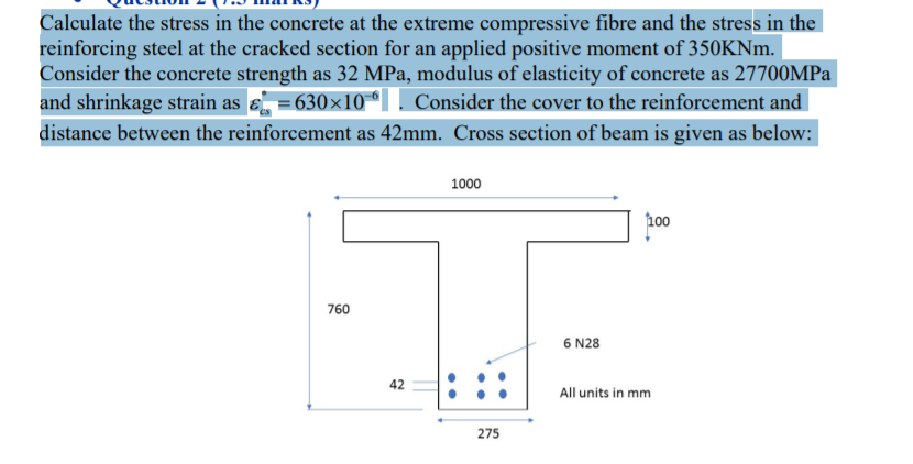 Solved Calculate the stress in the concrete at the extreme | Chegg.com