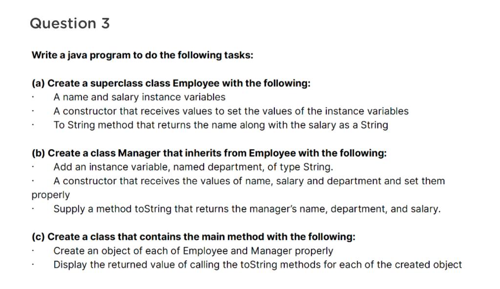 Solved Write a java program to do the following tasks: (a) | Chegg.com