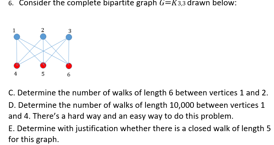 Solved 6. Consider the complete bipartite graph G=K3,3 drawn | Chegg.com