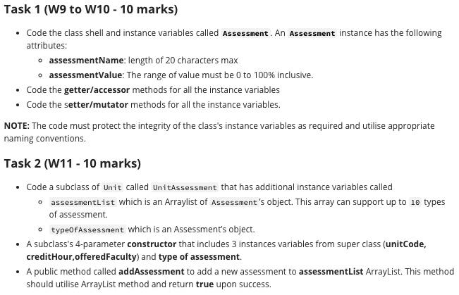 Solved Task 1 (W9 to W10 - 10 marks) • Code the class shell | Chegg.com
